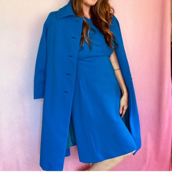 RARE Vintage Mod Set Edith Flagg 60s Coat Dress S/M Diolen Loft Cobalt 1960s - Picture 1 of 8